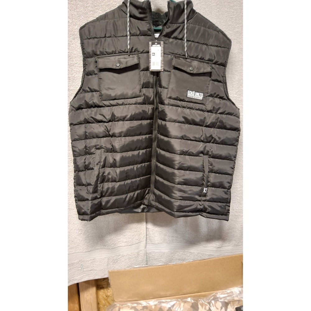 Ecko Unltd Mens Black Puffer Vest Sherpa Lined Hooded Quilted Jacket 3XL New B 5